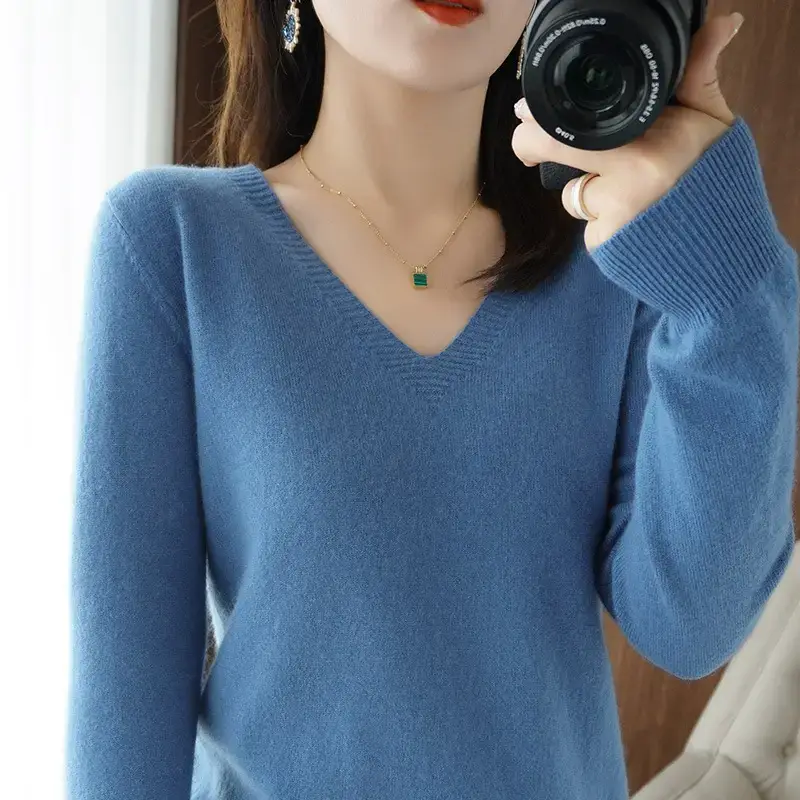 Women V-Neck Knit Sweater Black 2025 Winter - Image 15