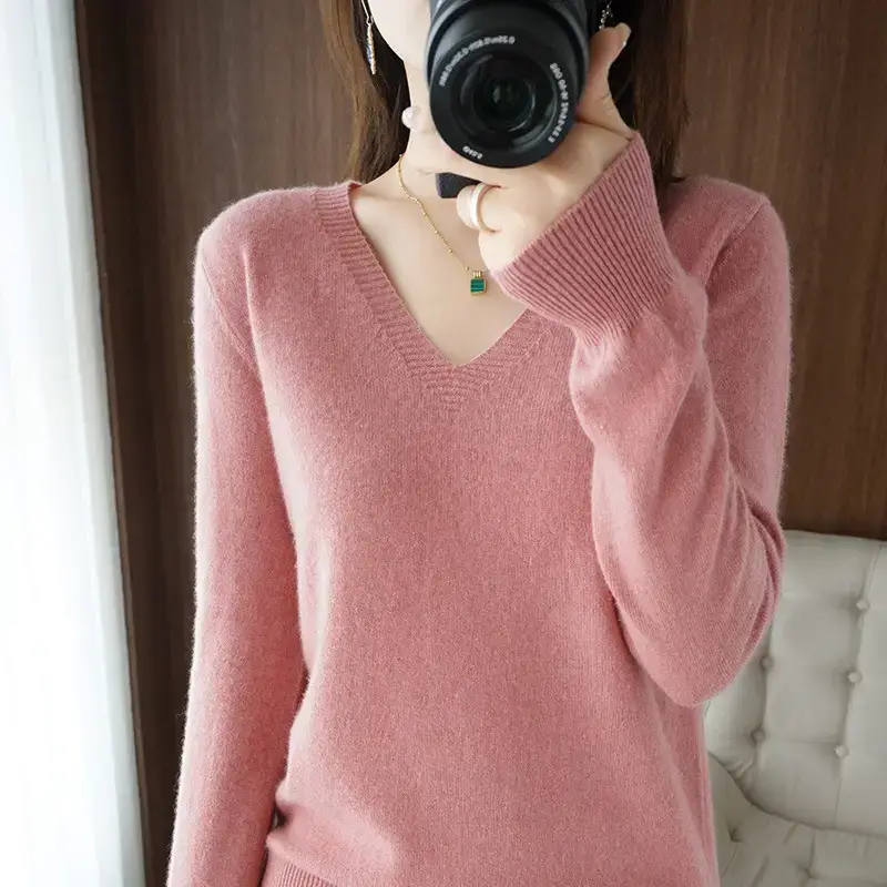 Women V-Neck Knit Sweater Black 2025 Winter - Image 16
