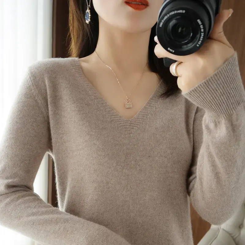 Women V-Neck Knit Sweater Black 2025 Winter - Image 17