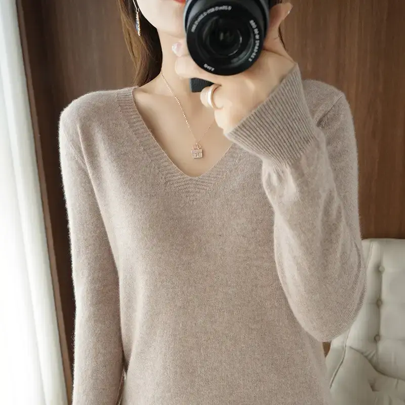 Women V-Neck Knit Sweater Black 2025 Winter - Image 10