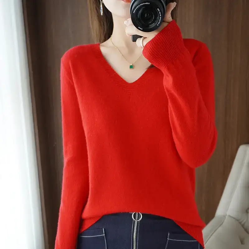 Women V-Neck Knit Sweater Black 2025 Winter - Image 3