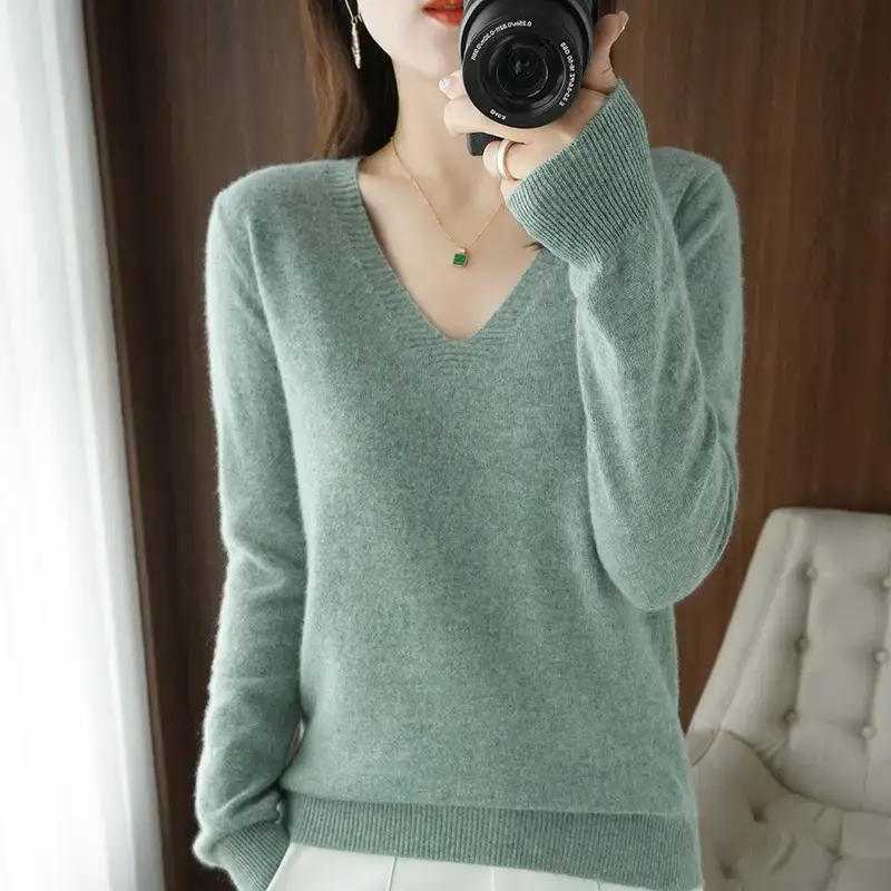 Women V-Neck Knit Sweater Black 2025 Winter - Image 6