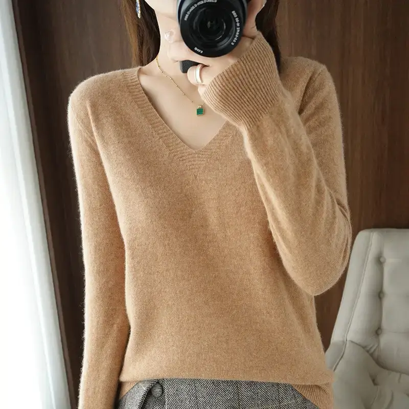 Women V-Neck Knit Sweater Black 2025 Winter - Image 7
