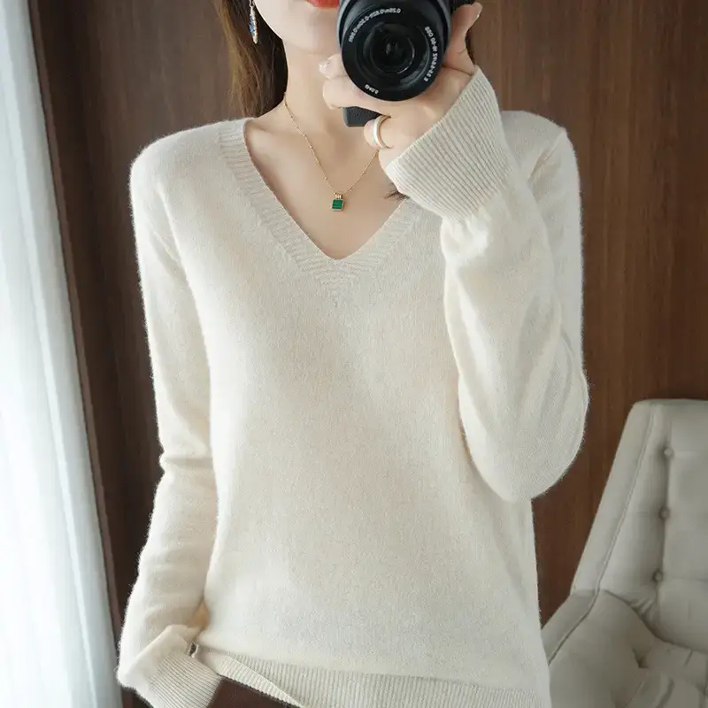 Women V-Neck Knit Sweater Black 2025 Winter - Image 9