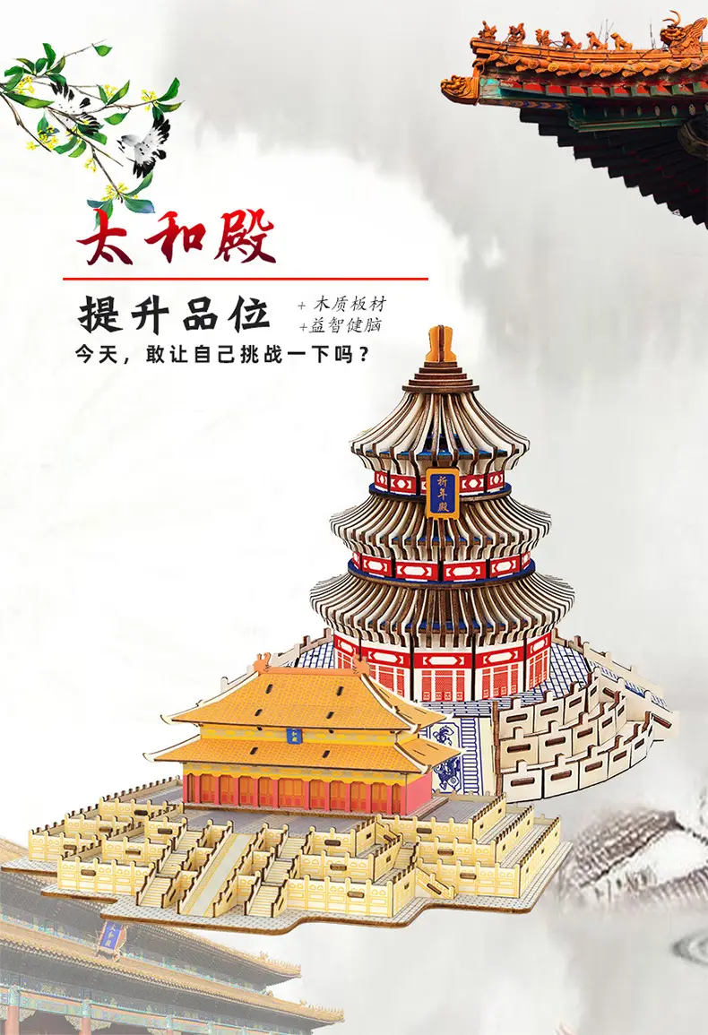 Wooden 3D Tiananmen Mosque Puzzle Laser Board 11x11cm — feature 2