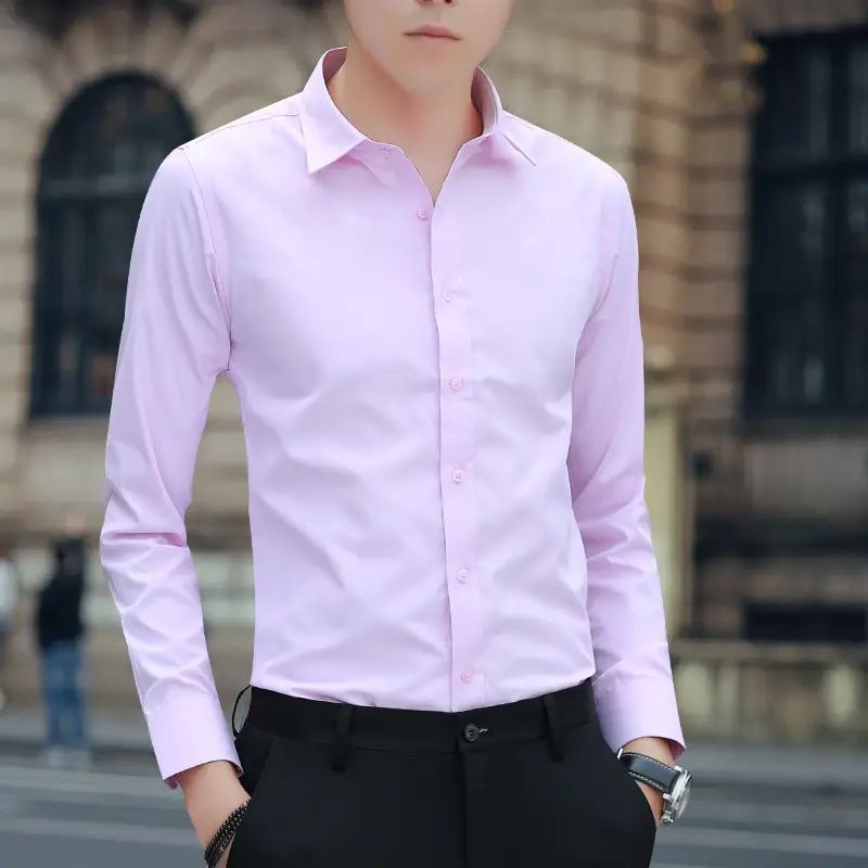 Men's Long Sleeve Maroon Button-Up Business Shirt - Image 9