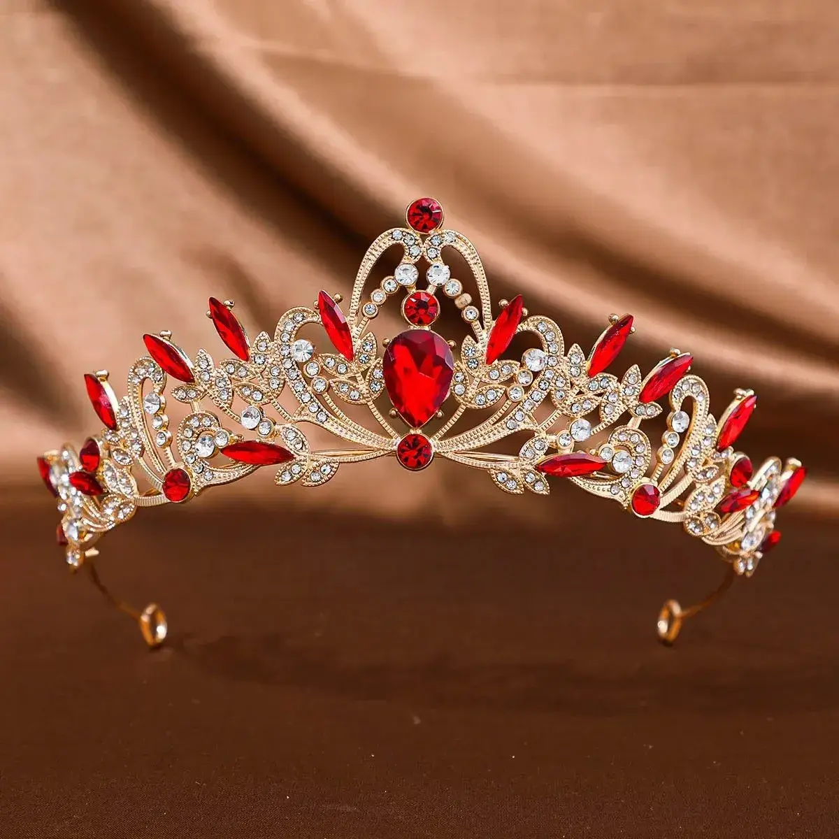 Korean Red Crystal Princess Crown for Wedding & Photo - Image 12