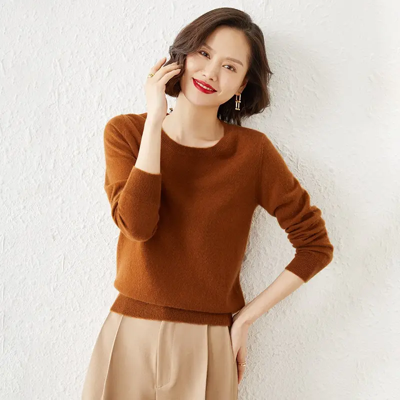 Women's New Loose Crewneck Sweater Brown - Image 3