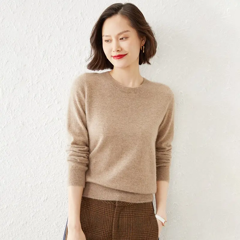 Women's New Loose Crewneck Sweater Brown - Image 9