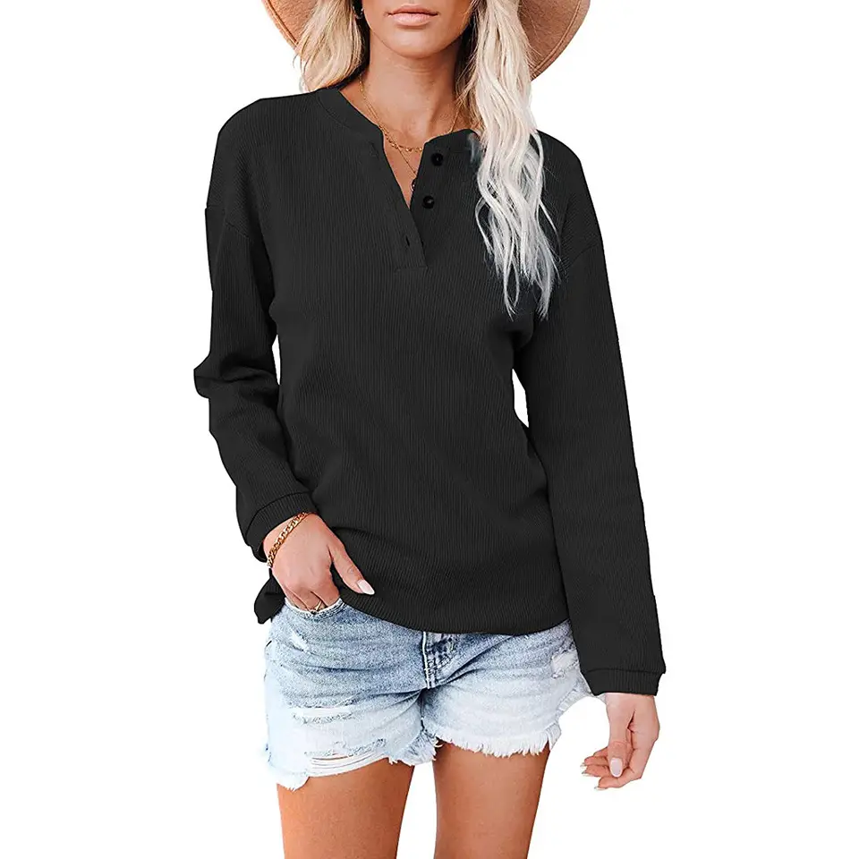 2024 Women's V Neck Long Sleeve Grey T-Shirt - Image 8