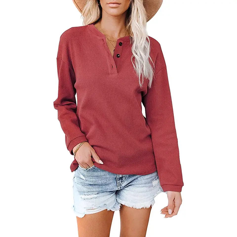 2024 Women's V Neck Long Sleeve Grey T-Shirt - Image 3
