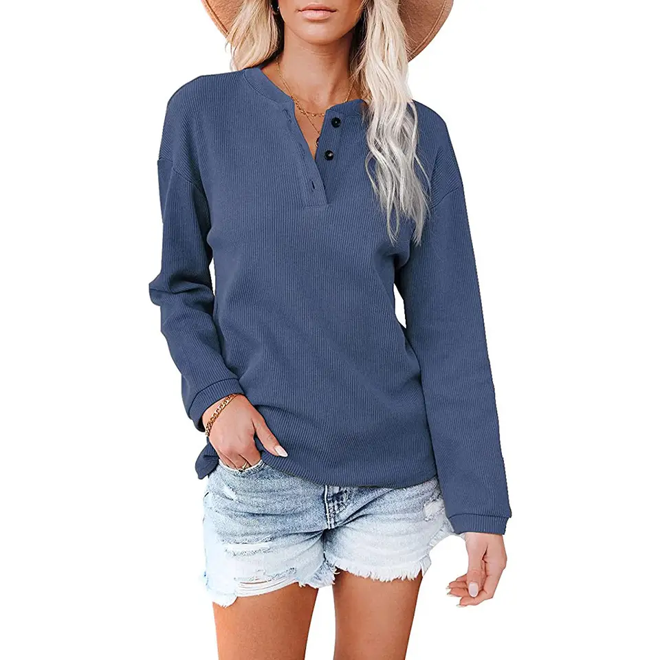 2024 Women's V Neck Long Sleeve Grey T-Shirt - Image 5