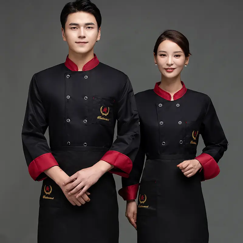 Men's Blue Chinese Restaurant Kitchen Chef Shirt Long Sleeve - Image 8