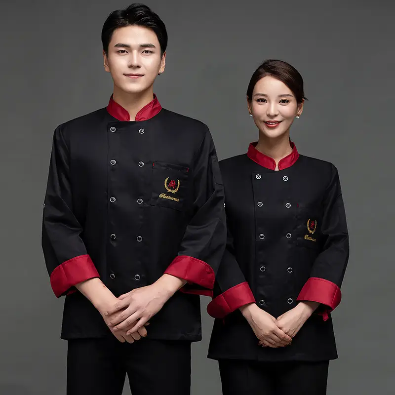 Men's Blue Chinese Restaurant Kitchen Chef Shirt Long Sleeve - Image 9