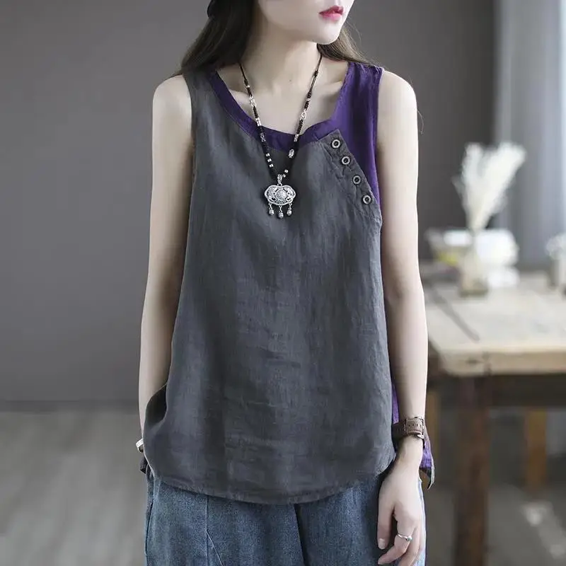 Plus Size Sleeveless Vests Round Neck Vest T-Shirt - Image 9