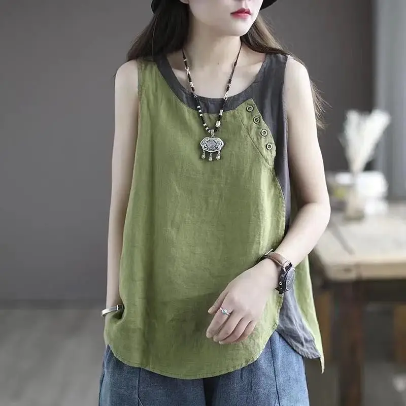 Plus Size Sleeveless Vests Round Neck Vest T-Shirt - Image 3