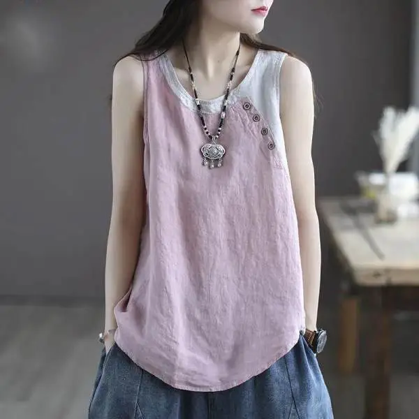 Plus Size Sleeveless Vests Round Neck Vest T-Shirt - Image 5