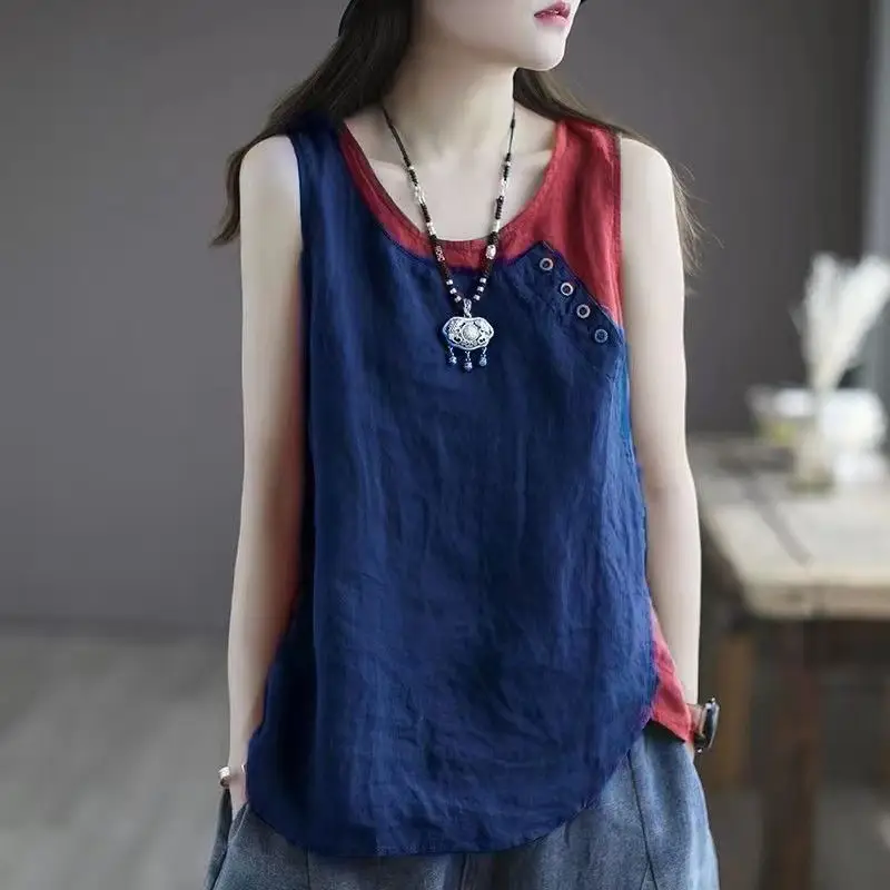 Plus Size Sleeveless Vests Round Neck Vest T-Shirt - Image 6