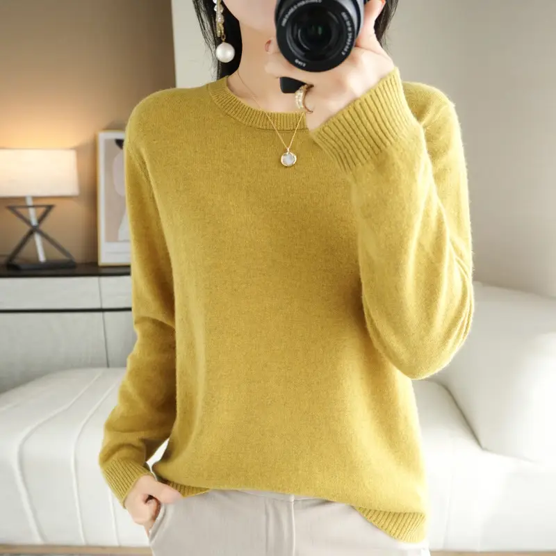 Women's 25 Autumn Knitted Low Collar Sweater Yellow