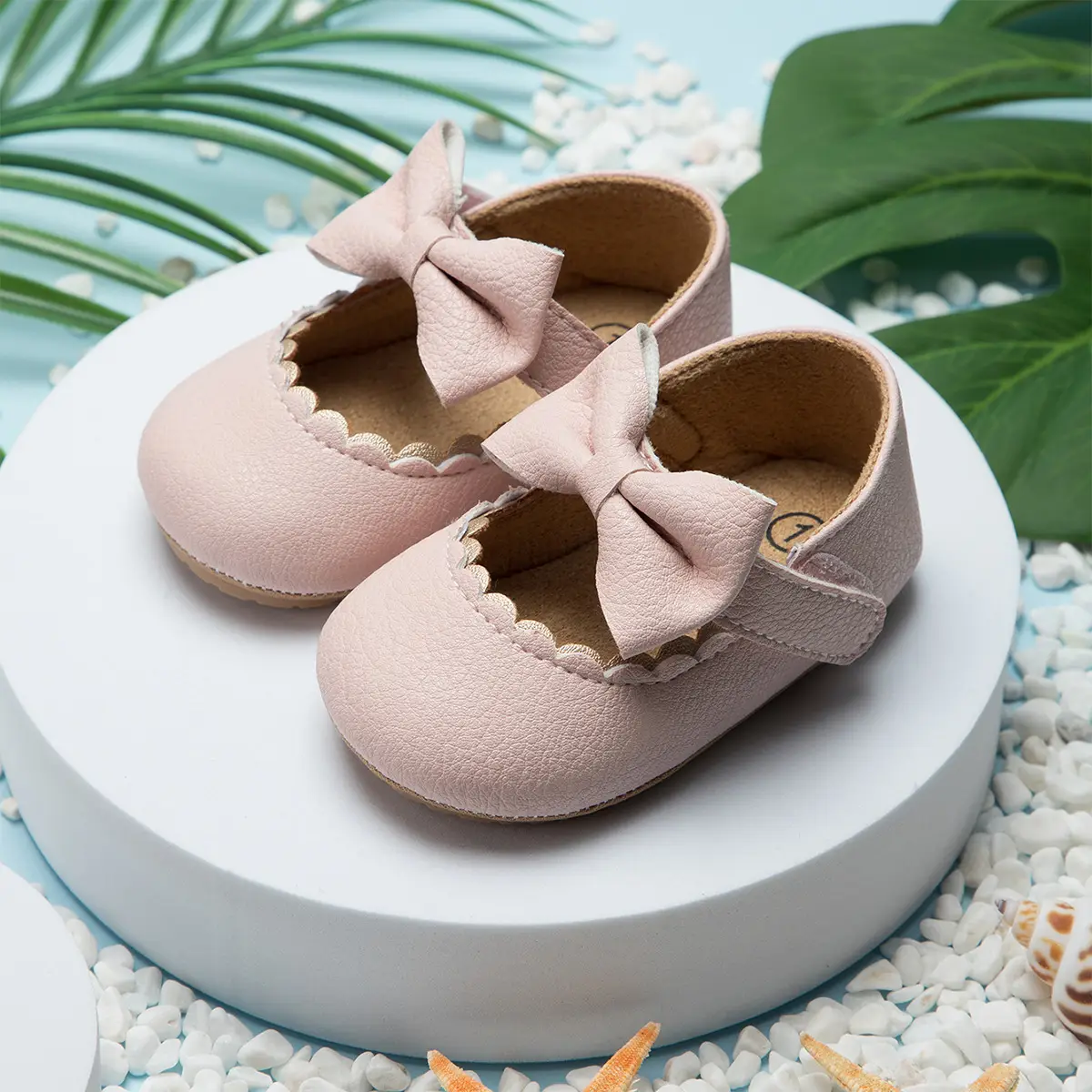 Pink Bow Baby Shoes Rubber Sole Toddler Shoes