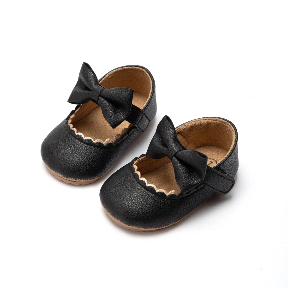 Pink Bow Baby Shoes Rubber Sole Toddler Shoes