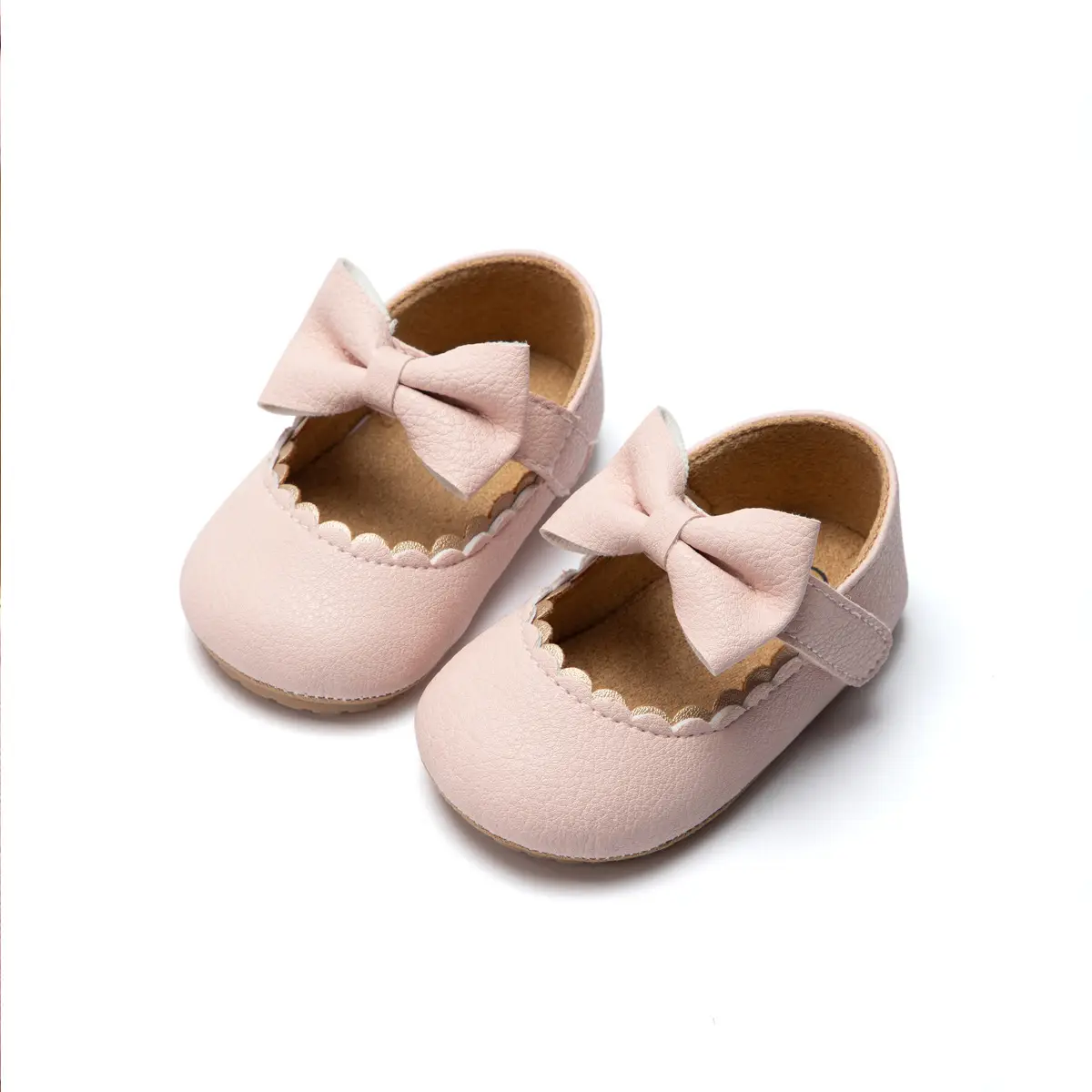 Pink Bow Baby Shoes Rubber Sole Toddler Shoes