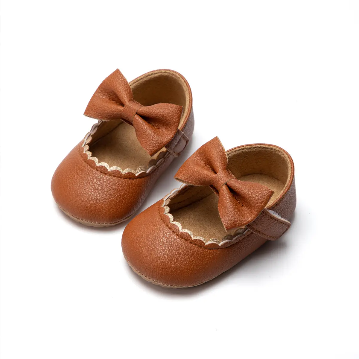 Pink Bow Baby Shoes Rubber Sole Toddler Shoes