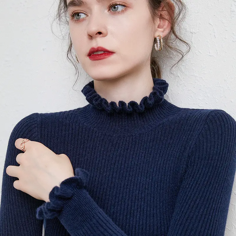 Women's Knit Sweater with Floral Collar Beige - Image 9
