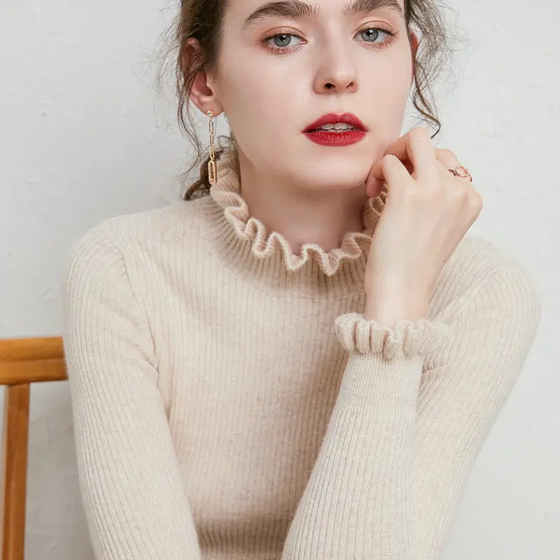Women's Knit Sweater with Floral Collar Beige - Image 10
