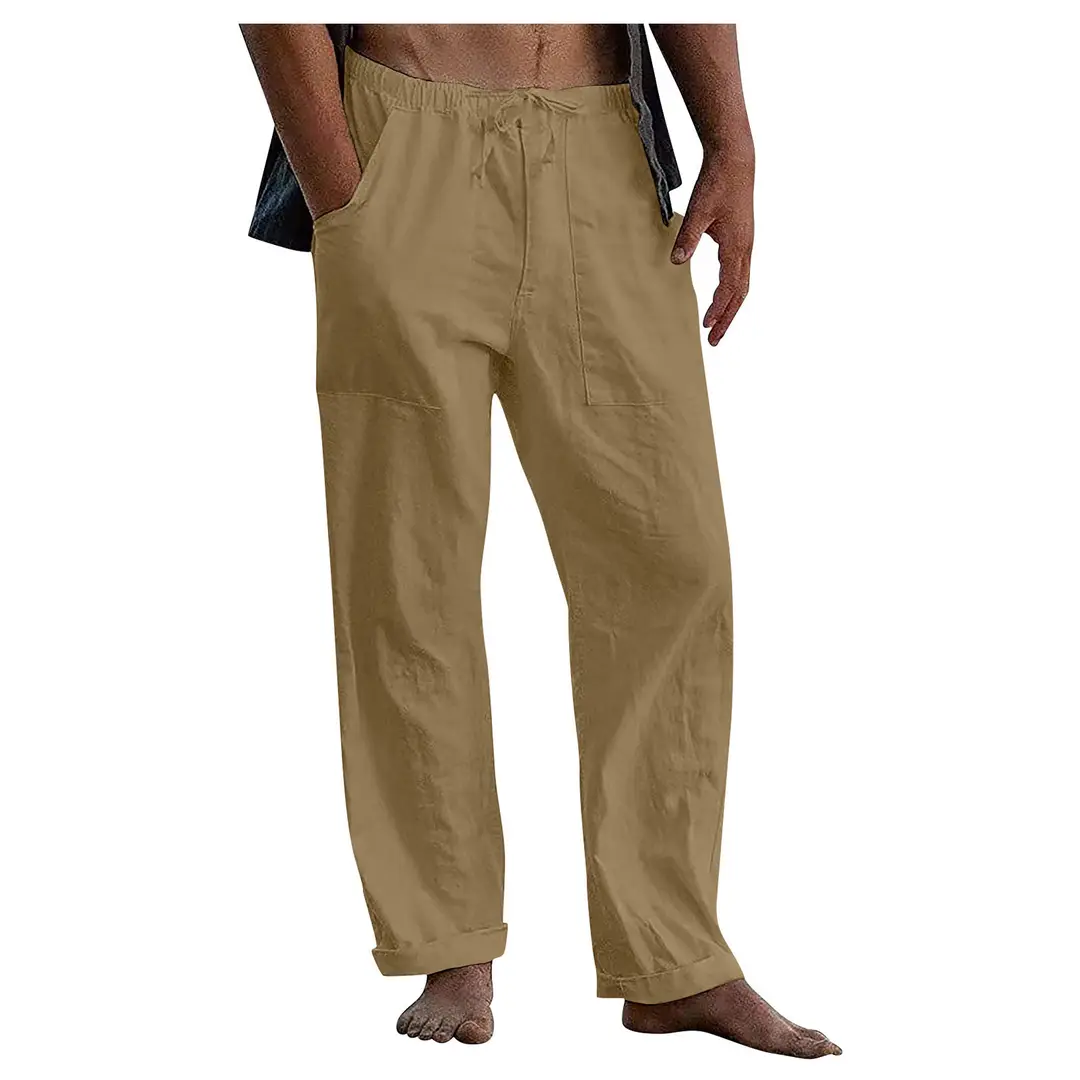 Cross-border AliExpress Amazon 2021 European and American Men's Linen Casual Pants Spring and Autumn Men's Cotton and Linen Casual Pants - Image 11