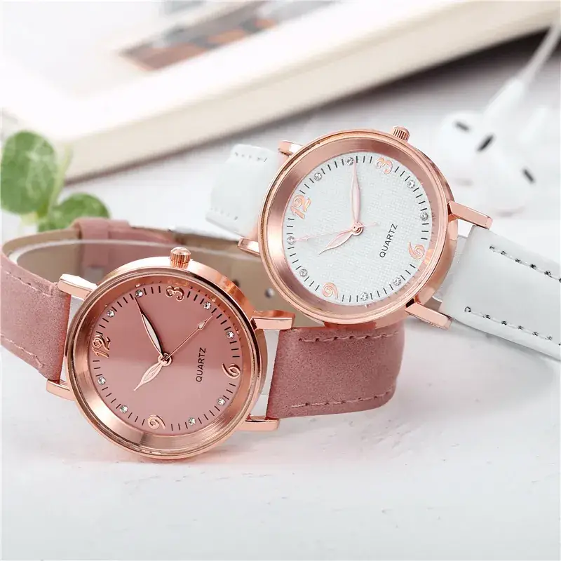 Women's Rose Gold Quartz Watch with White Leather Strap - Image 5