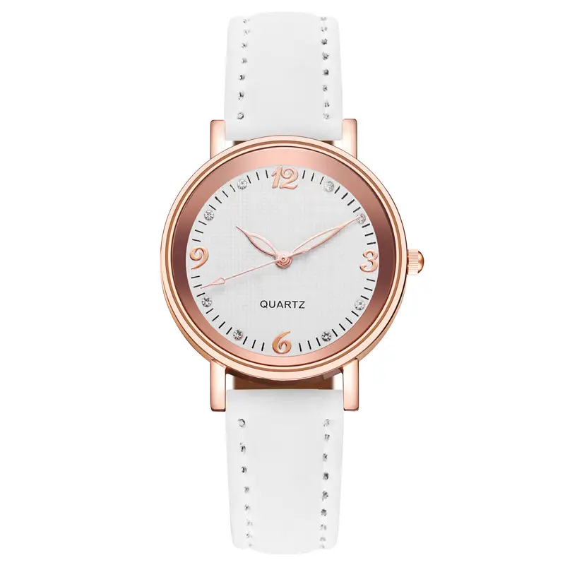 Women's Rose Gold Quartz Watch with White Leather Strap — feature 11