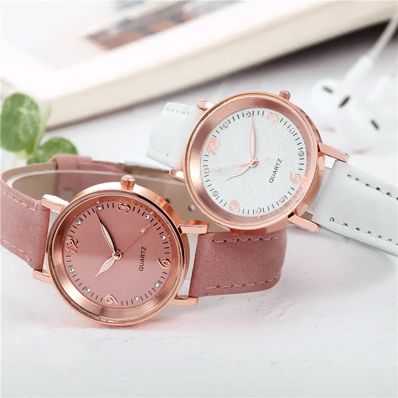 Women's Rose Gold Quartz Watch with White Leather Strap — feature 3