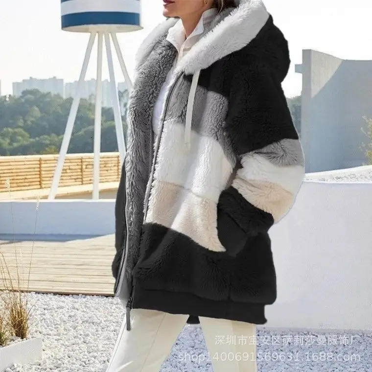 2023 Purple Plush Hooded Zipper Coat for Women - Image 7