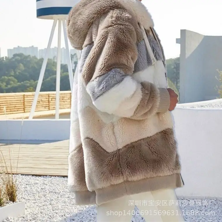 2023 Purple Plush Hooded Zipper Coat for Women - Image 9