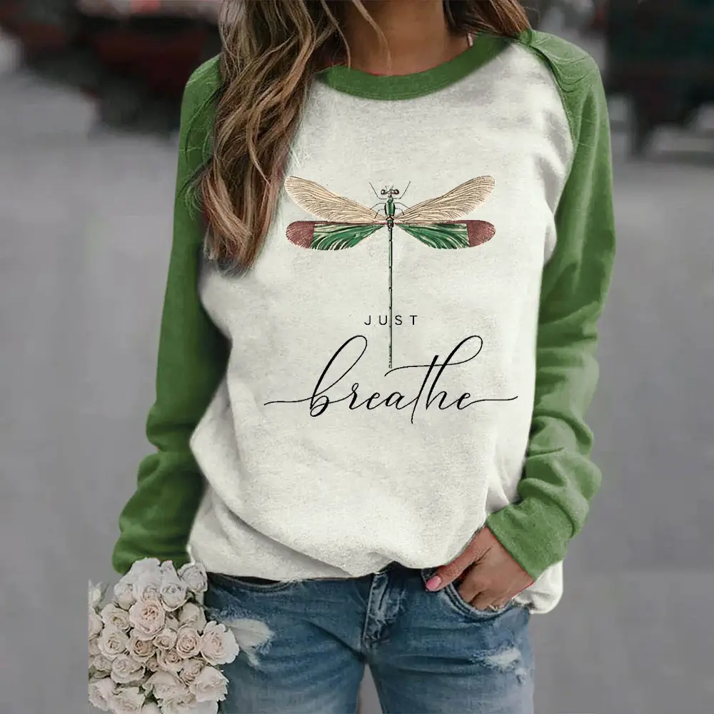 Women's Green & White Dragonfly Printed Sweatshirt - Image 5