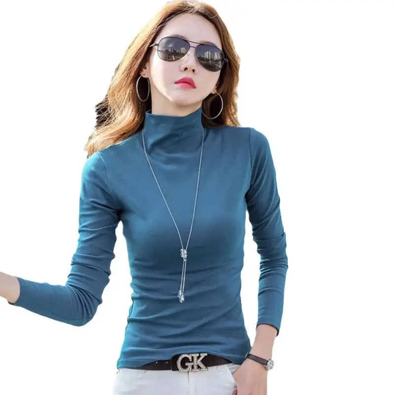 Women Fleece Lined Half Collar T-Shirt Brown