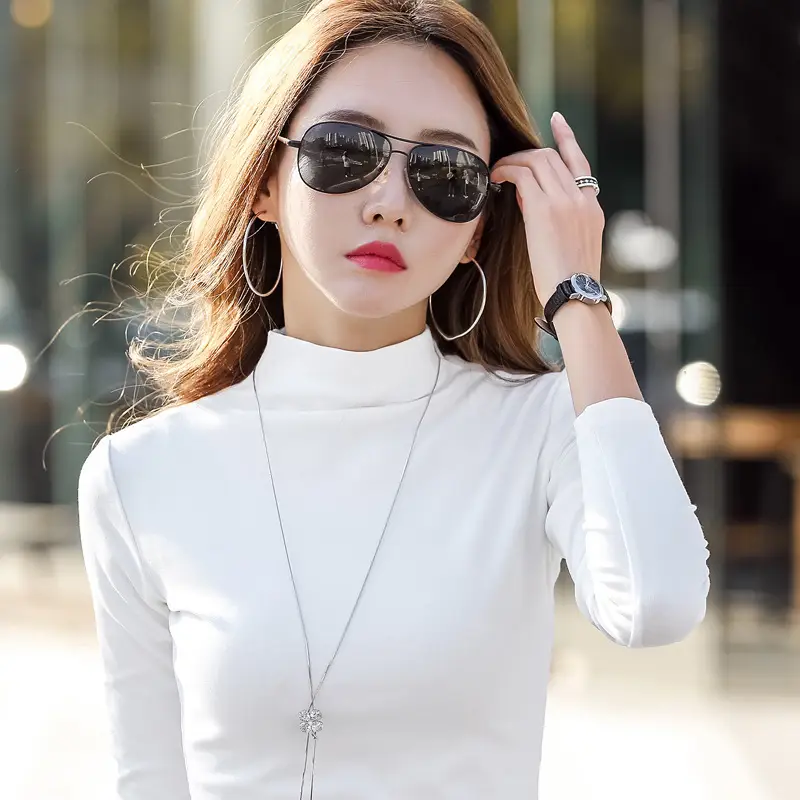 Women Fleece Lined Half Collar T-Shirt Brown — feature 10