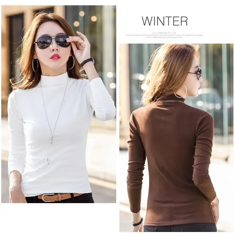 Women Fleece Lined Half Collar T-Shirt Brown — feature 7