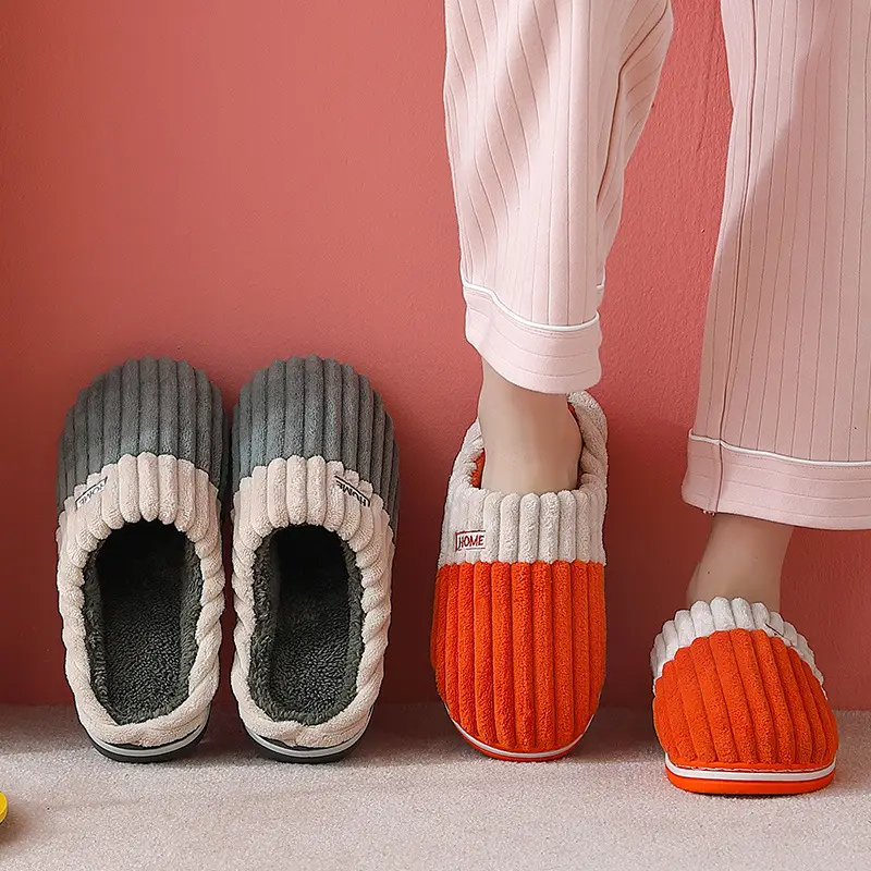 Indoor Cotton Slippers for Women Winter Home Large Size Men's Striped Wool Slippers Home Plush Warm Cotton Slippers for Men Wholesale - Image 10