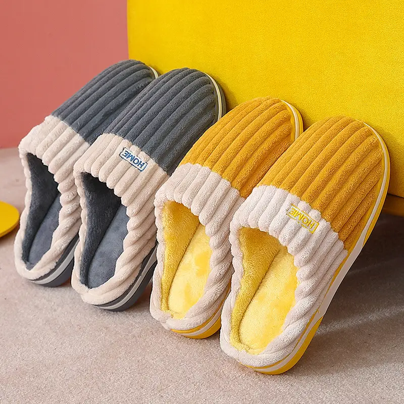 Indoor Cotton Slippers for Women Winter Home Large Size Men's Striped Wool Slippers Home Plush Warm Cotton Slippers for Men Wholesale - Image 11