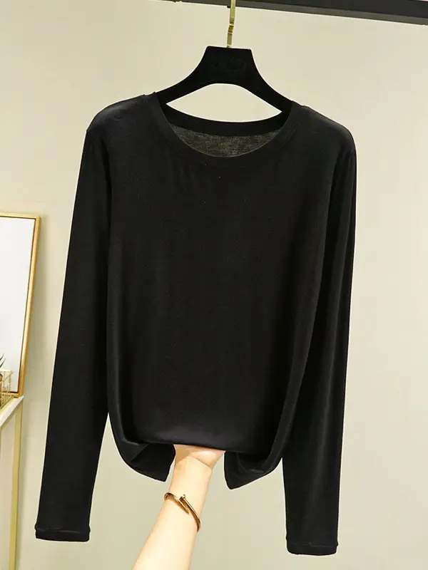 Women Grey Long Sleeve T-Shirt Slim Fit Round Neck - Image 13