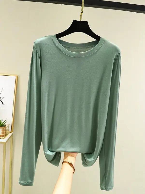 Women Grey Long Sleeve T-Shirt Slim Fit Round Neck - Image 14