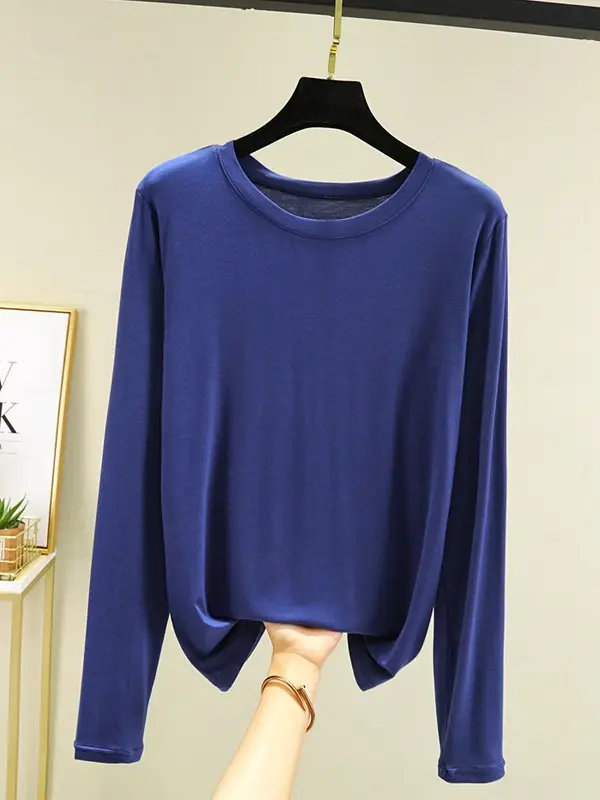 Women Grey Long Sleeve T-Shirt Slim Fit Round Neck - Image 15