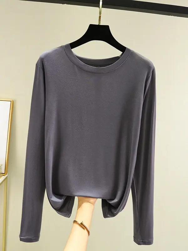 Women Grey Long Sleeve T-Shirt Slim Fit Round Neck - Image 16
