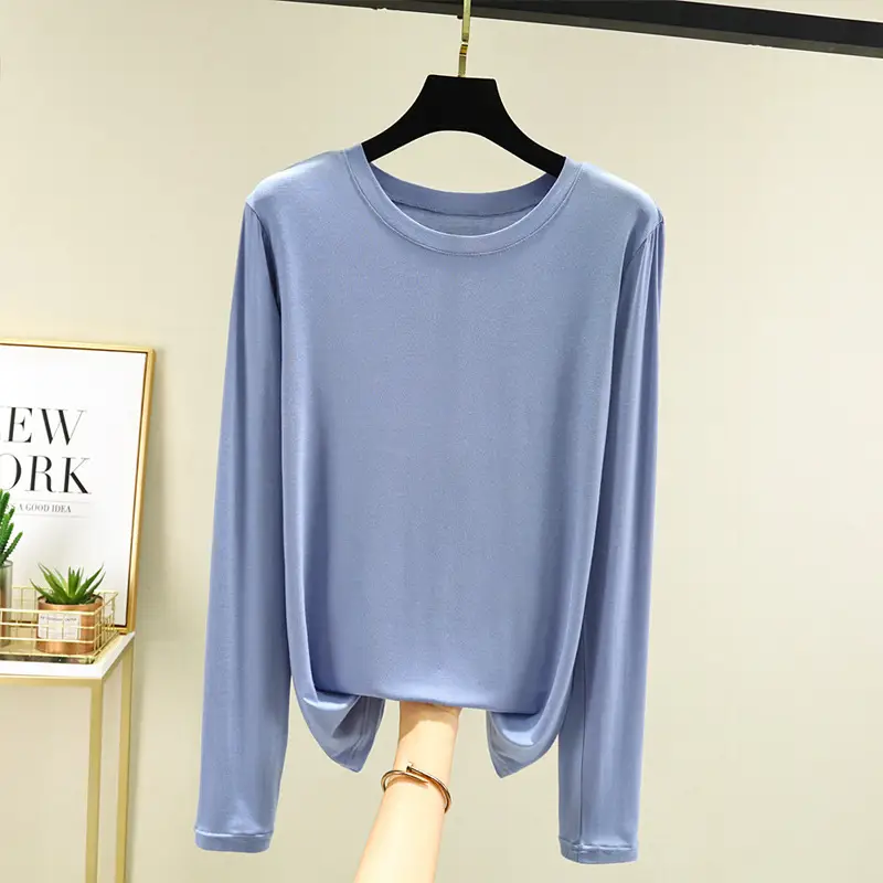Women Grey Long Sleeve T-Shirt Slim Fit Round Neck - Image 11