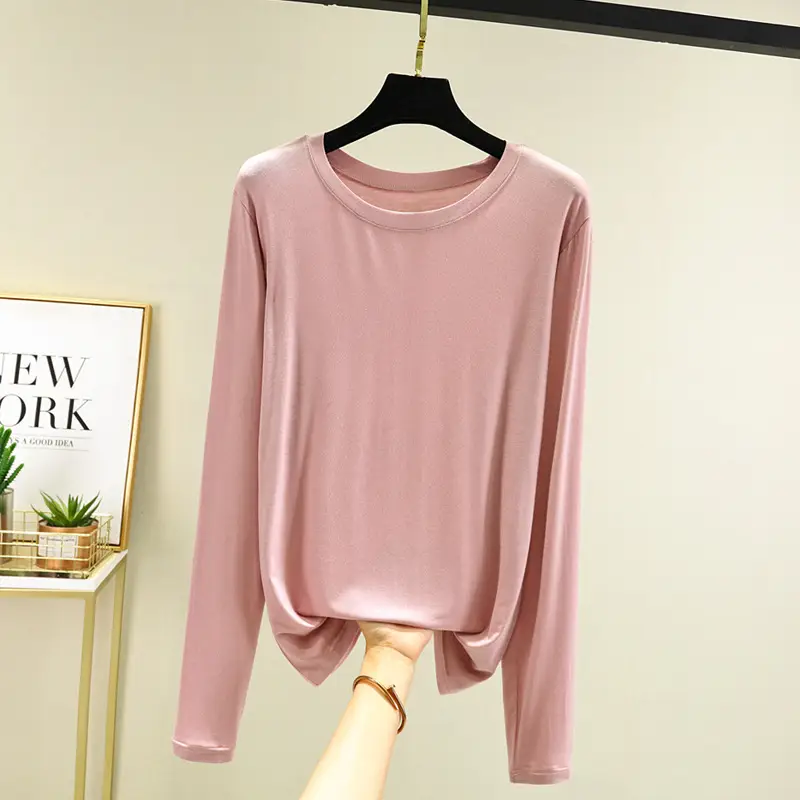 Women Grey Long Sleeve T-Shirt Slim Fit Round Neck - Image 2