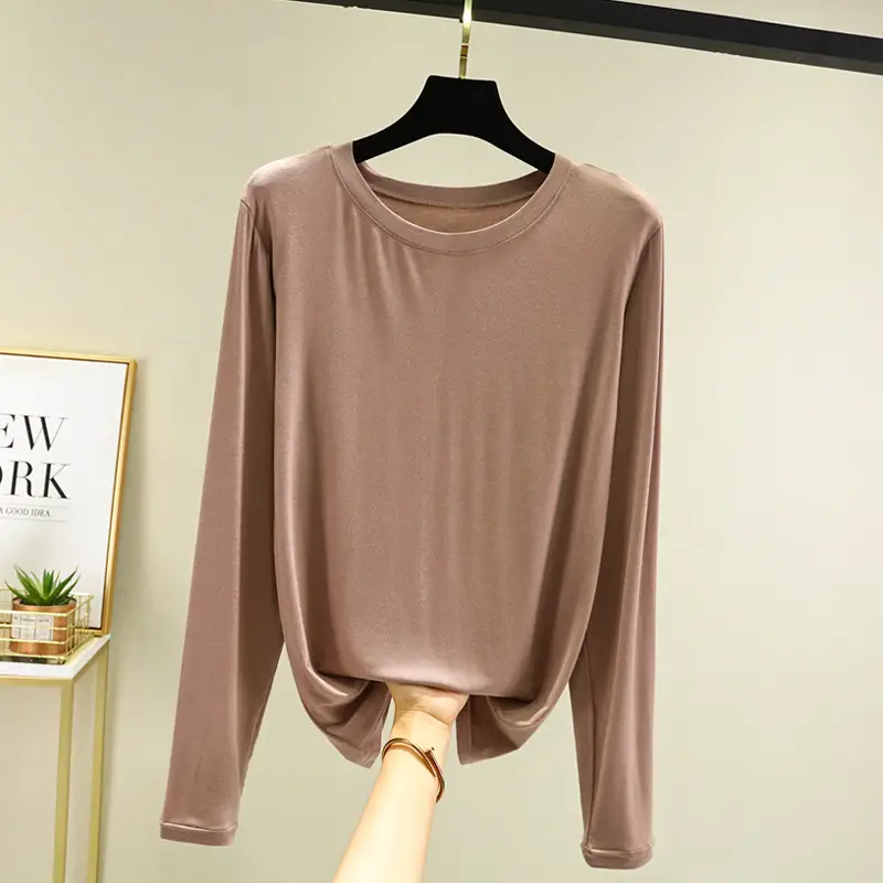 Women Grey Long Sleeve T-Shirt Slim Fit Round Neck - Image 3