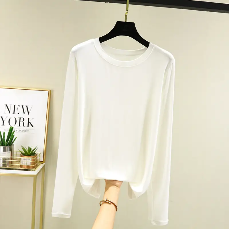 Women Grey Long Sleeve T-Shirt Slim Fit Round Neck - Image 4
