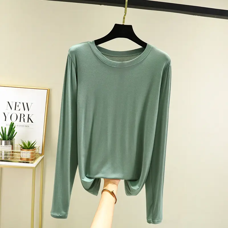 Women Grey Long Sleeve T-Shirt Slim Fit Round Neck - Image 7